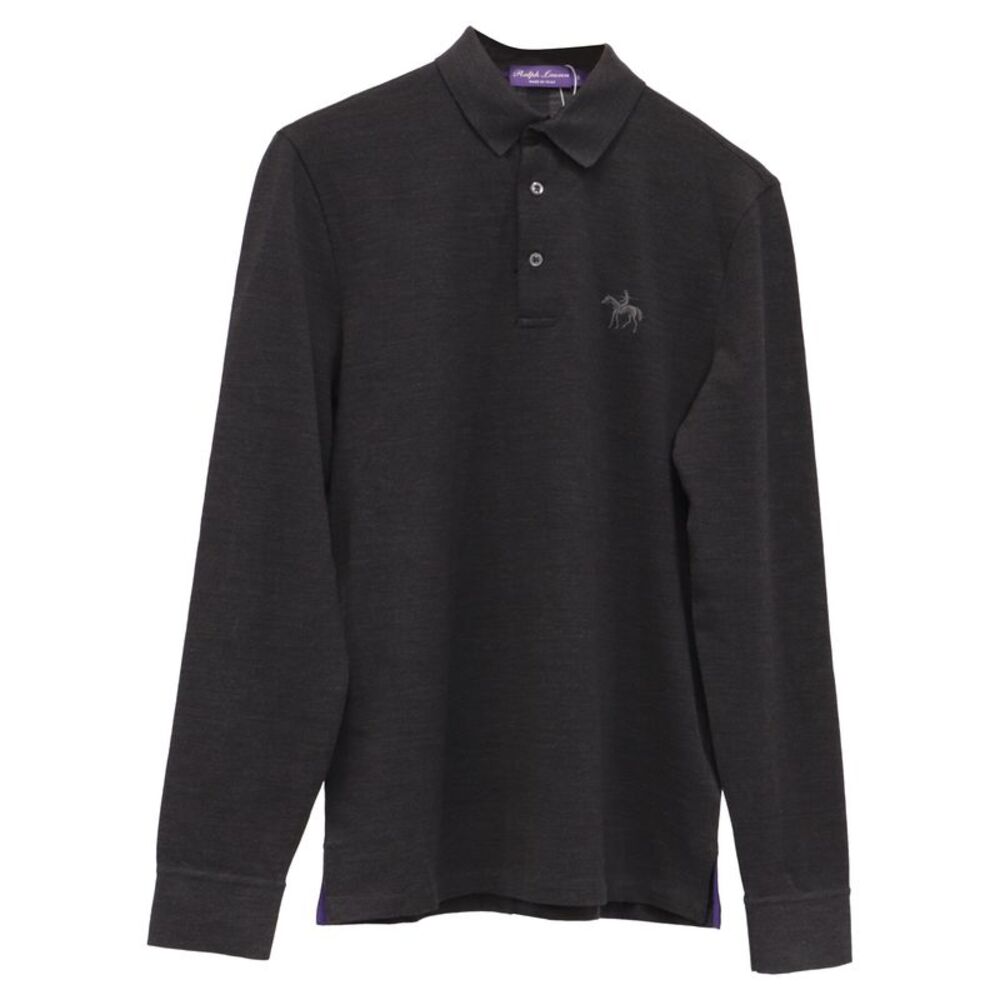 Ralph Lauren Purple Label Logo-Embroidered Polo Shirt in Grey Cotton